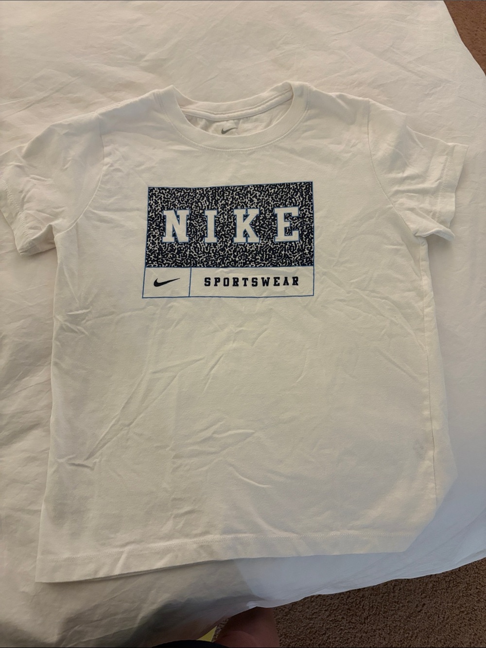 Nike White Tee with Navy Graphic Logo